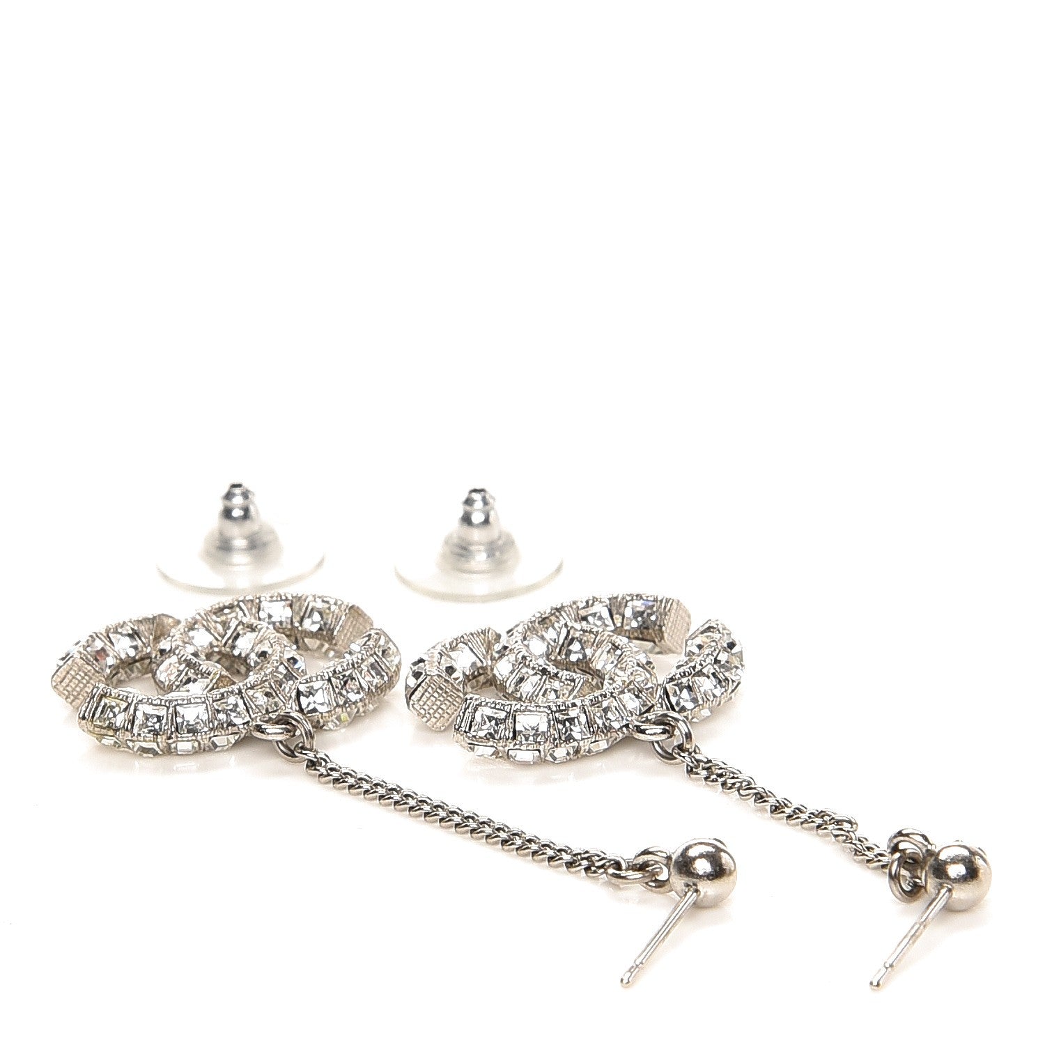 Chanel Baguette Crystal CC Dangle Earrings Silver 3 of 3