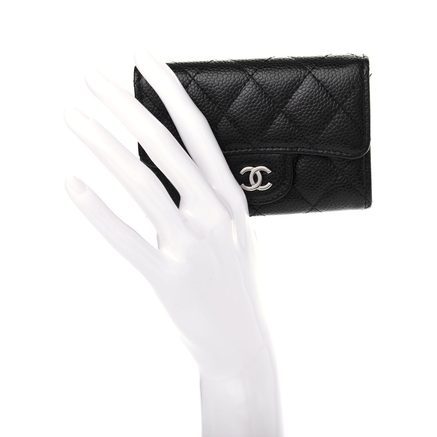 Caviar Quilted Flap Card Holder Black