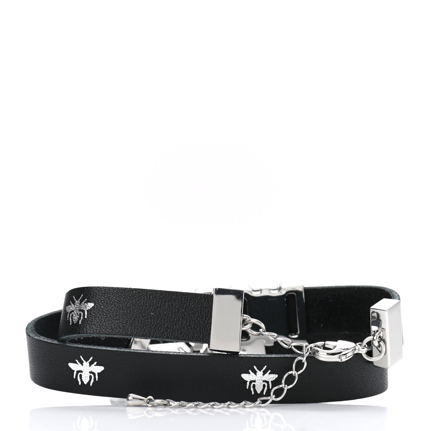 Calfskin Dior Bee Double Bracelet Black