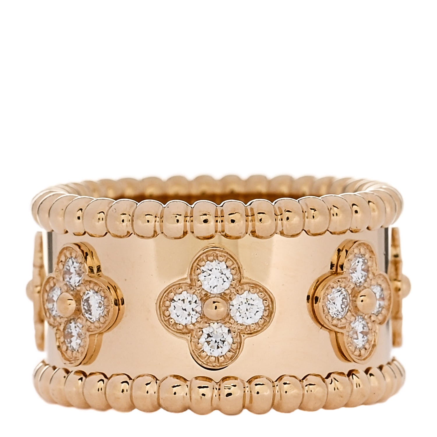 Van Cleef & Arpels 18K Yellow Gold Diamond Perlee Clovers Ring 47 4 1 of 4