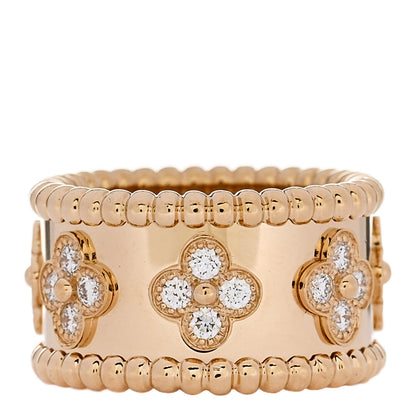 Van Cleef & Arpels 18K Yellow Gold Diamond Perlee Clovers Ring 47 4 1 of 4