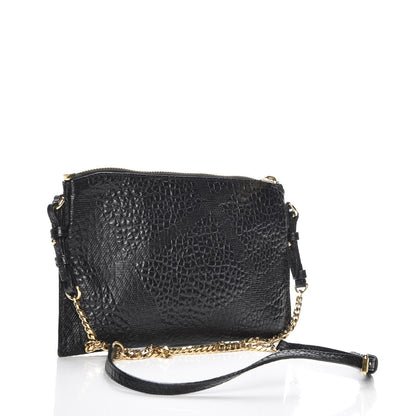 Burberry Signature Grain Calfskin Check Embossed Peyton Crossbody Clutch Bag Black 3 of 11