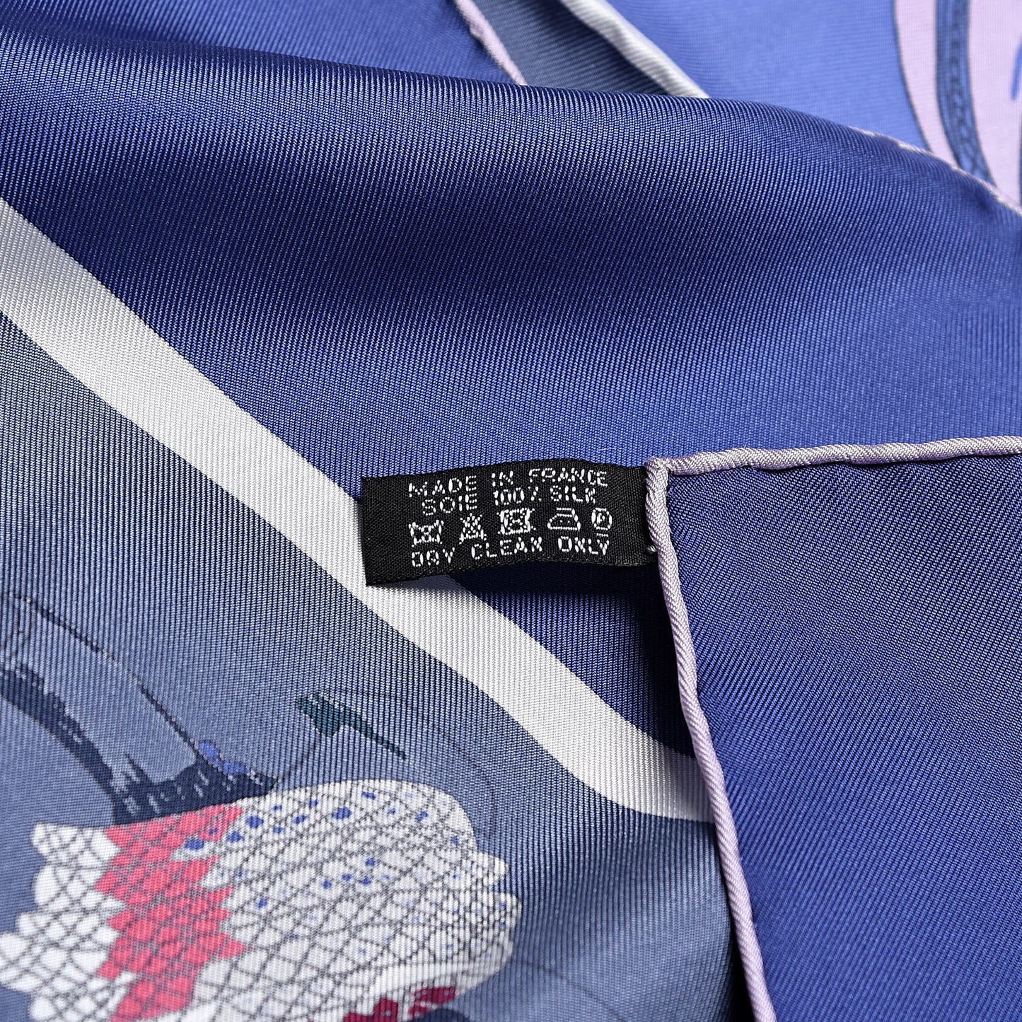 Silk Passementerie Quadri Scarf 90 Indigo Lavender Gris