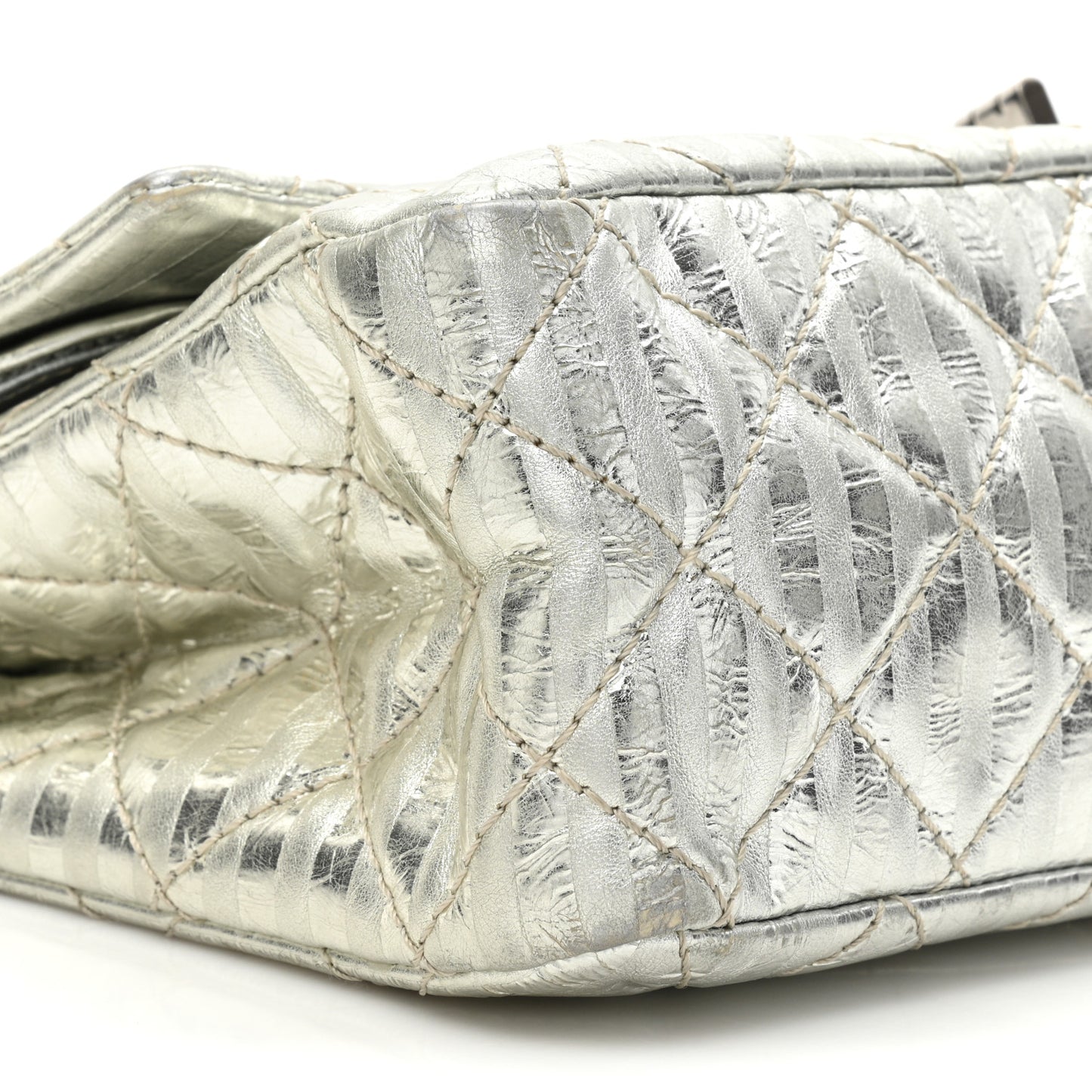 Metallic Calfskin Striped 2.55 Reissue 227 Silver