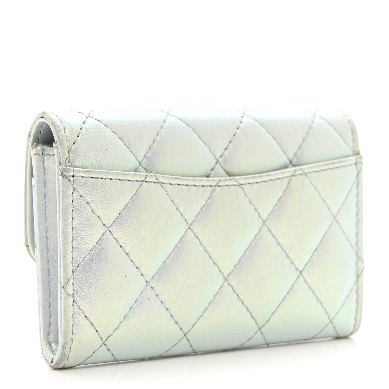Chanel Iridescent Calfskin Quilted Flap Card Holder Wallet Light Blue 2 of 8
