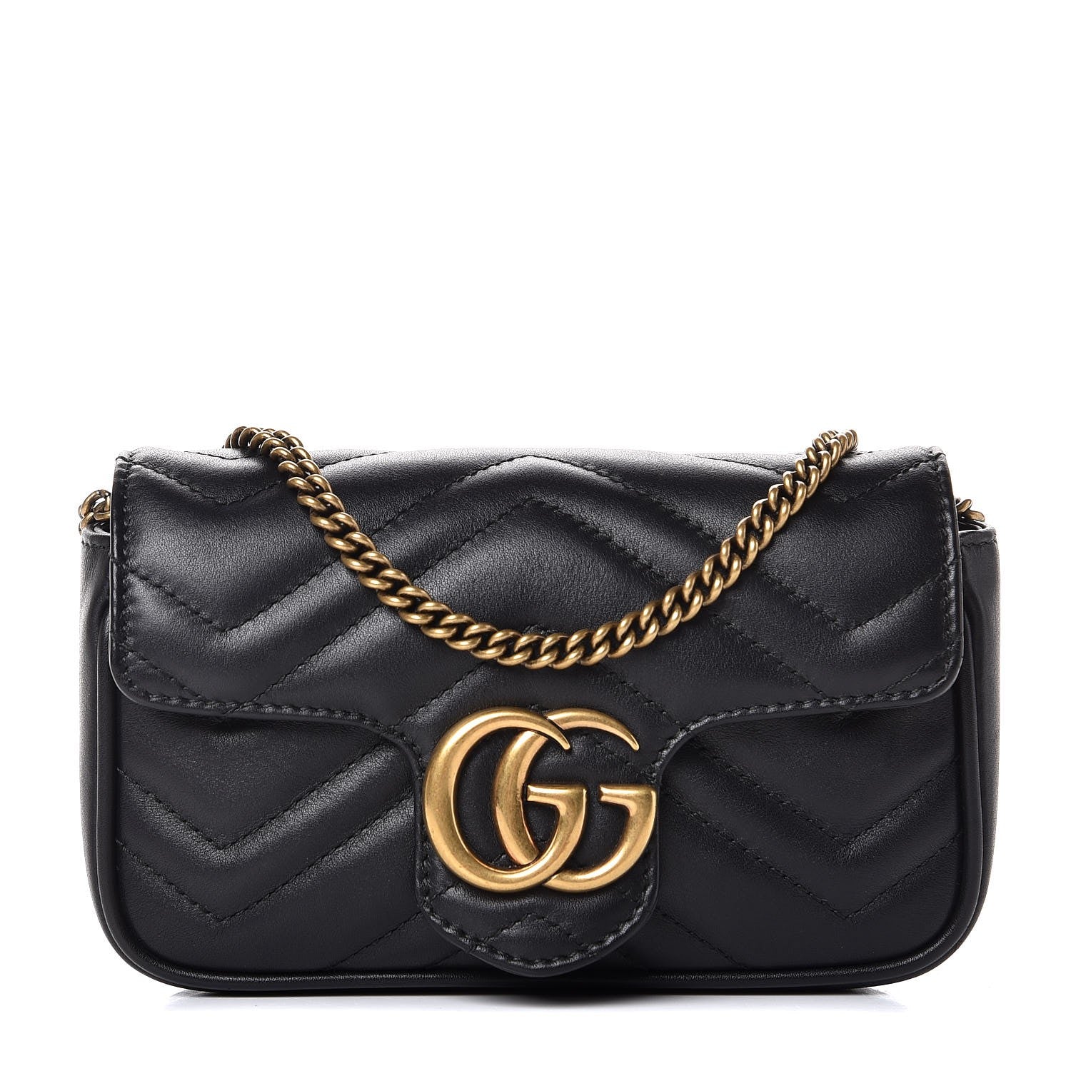 Gucci Calfskin Matelasse Super Mini GG Marmont Shoulder Bag Black 1 of 9