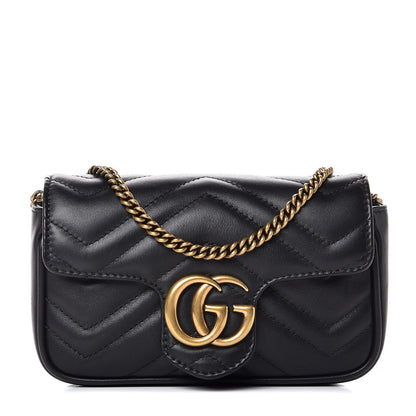 Gucci Calfskin Matelasse Super Mini GG Marmont Shoulder Bag Black 1 of 9