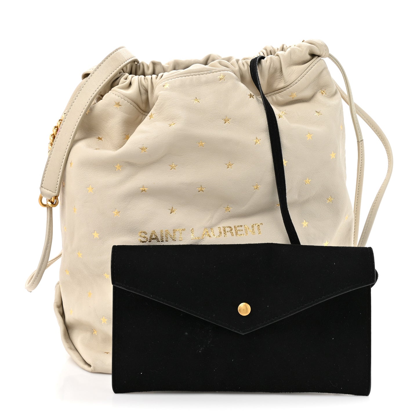 Lambskin Star Printed Teddy Drawstring Bag White