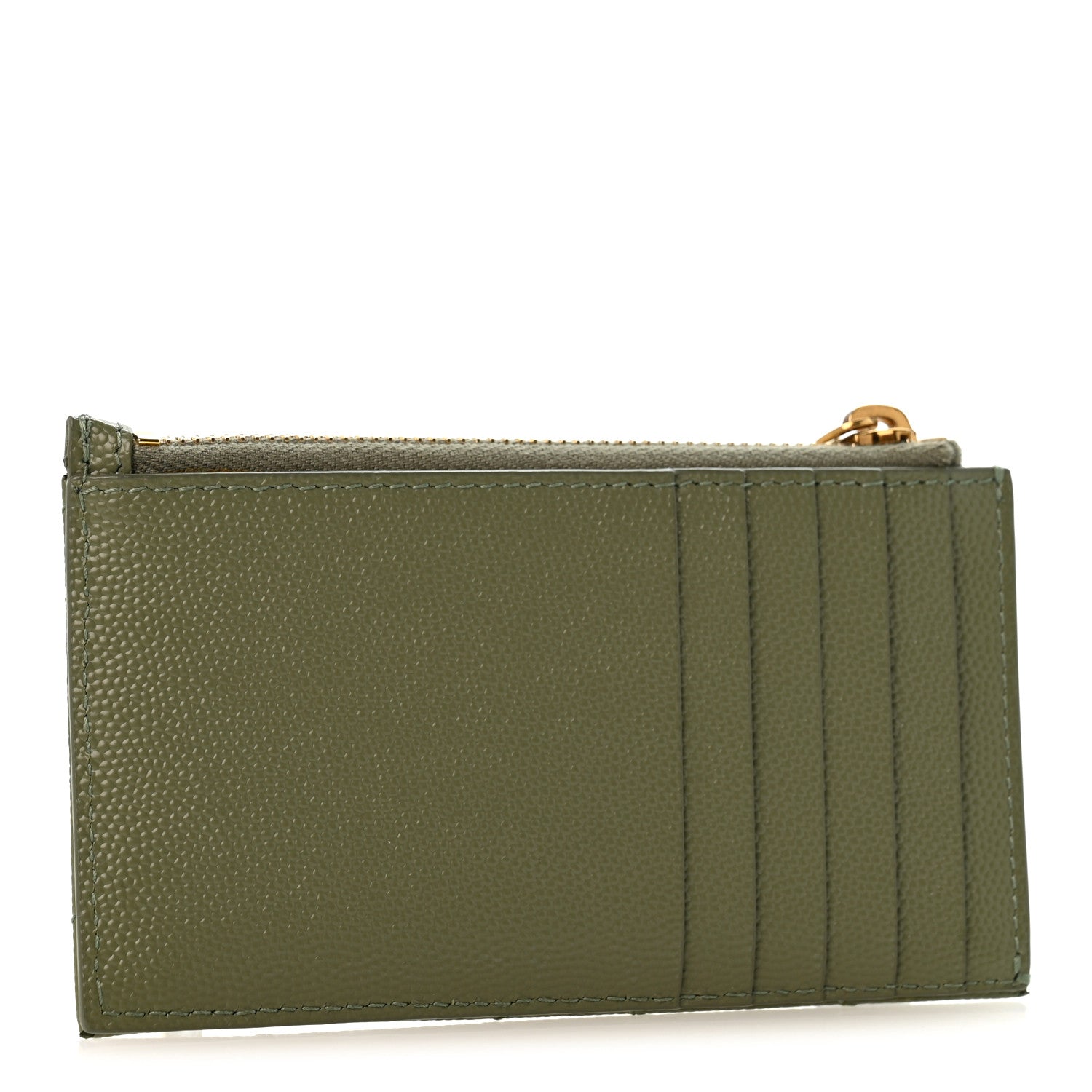 Saint Laurent Monogram Grain de Poudre 5 Fragments Zip Pouch Card Holder Light Sage 3 of 10