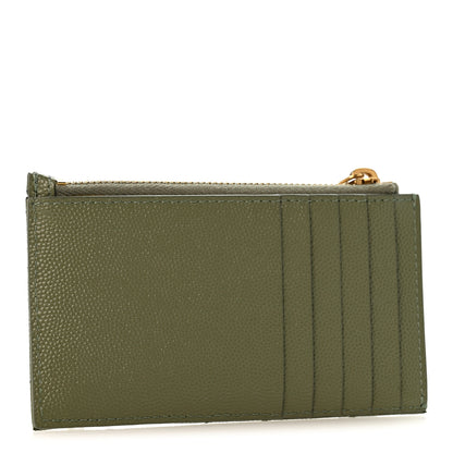 Saint Laurent Monogram Grain de Poudre 5 Fragments Zip Pouch Card Holder Light Sage 3 of 10