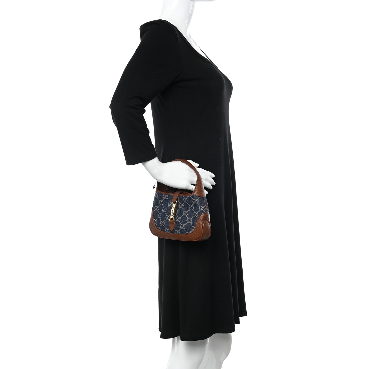 New Denim GG Monogram Calfskin Mini Jackie 1961 Hobo Blue Tea Cuir