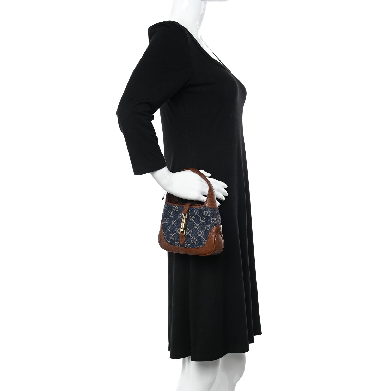 Gucci New Denim GG Monogram Calfskin Mini Jackie 1961 Hobo Blue Tea Cuir 2 of 11