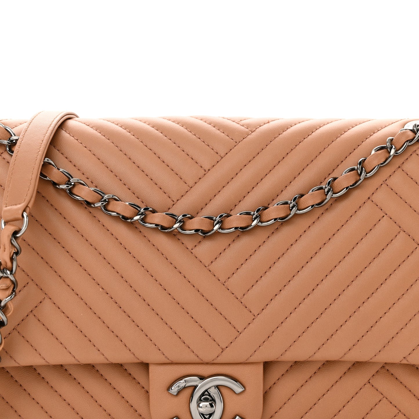Lambskin Quilted Large CC Crossing Flap Camel