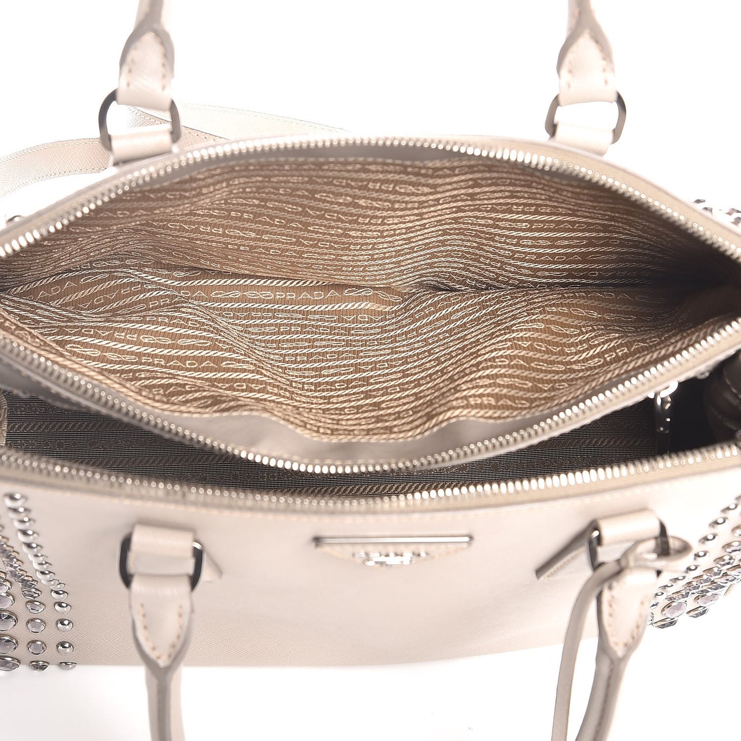 Saffiano Lux Studded Crystal Medium Galleria Double Zip Tote Talco