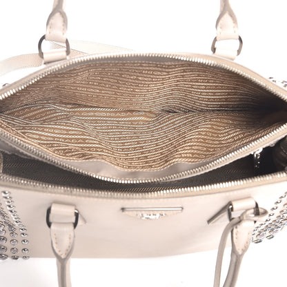 Prada Saffiano Lux Studded Crystal Medium Galleria Double Zip Tote Talco 6 of 12