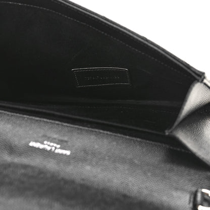Saint Laurent Grain De Poudre Matelasse Chevron Monogram Envelope Clutch Black 5 of 8