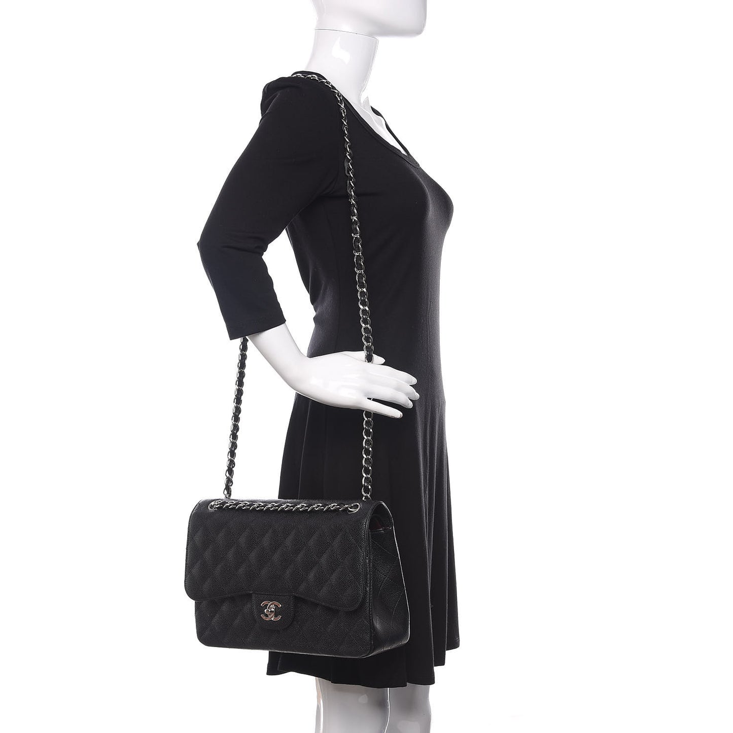 Caviar Quilted Jumbo Double Flap Black