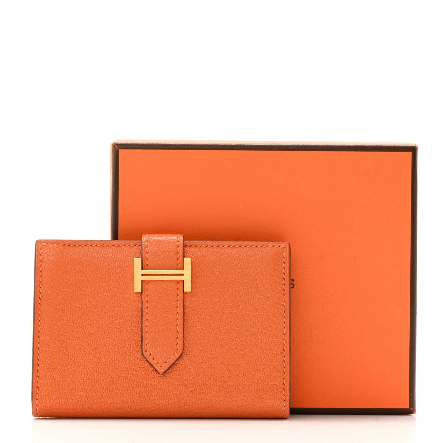 Hermes Chevre Mysore Bearn Card Holder Wallet Orange 1823151