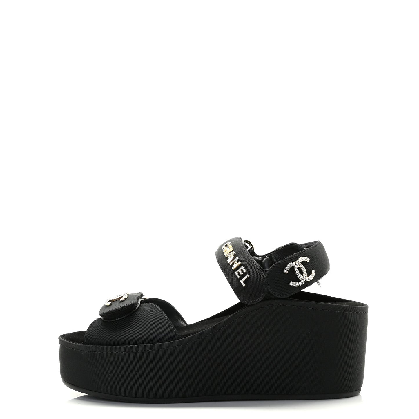 Grosgrain Crystal Logo Platform Sandals 36 Black