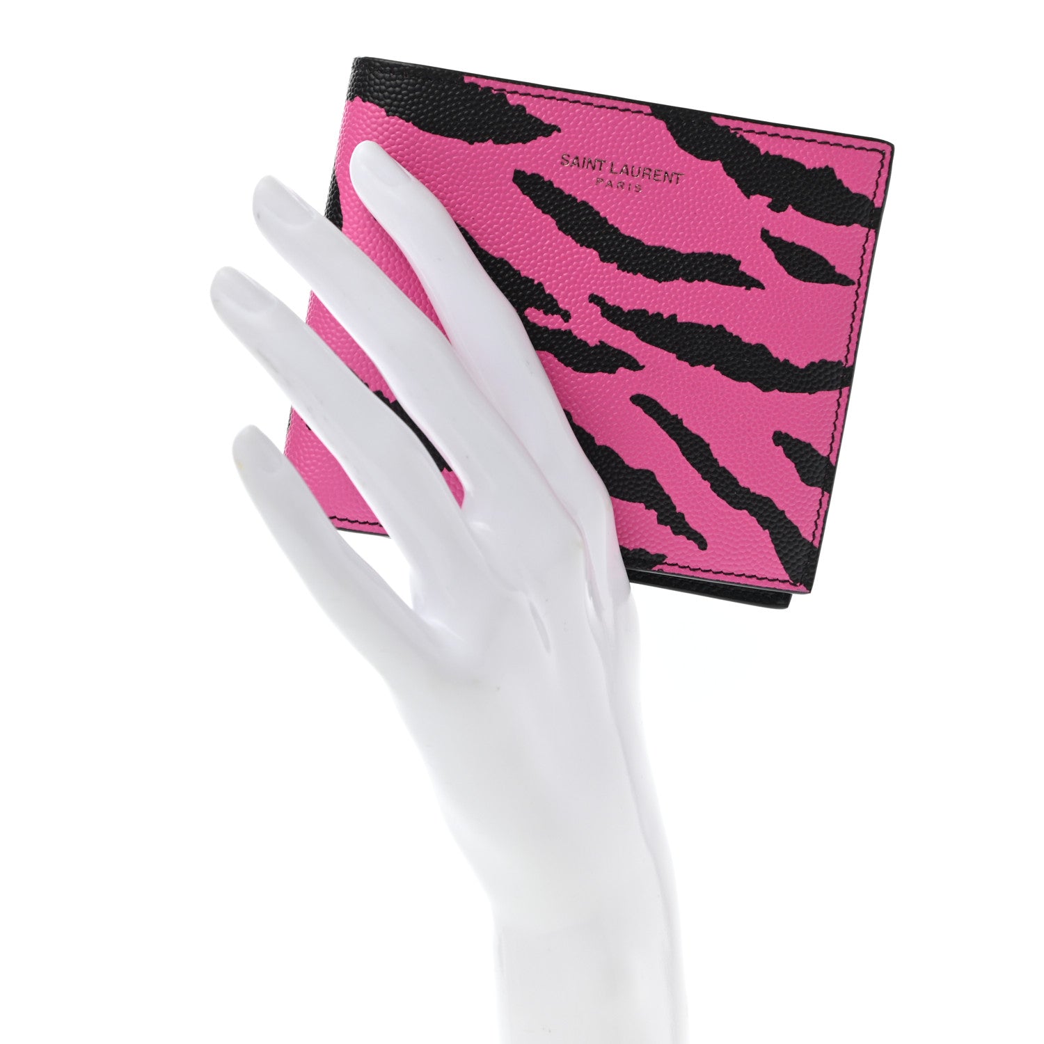 Saint Laurent Grain De Poudre Zebra Print East West Wallet Pink 2 of 6