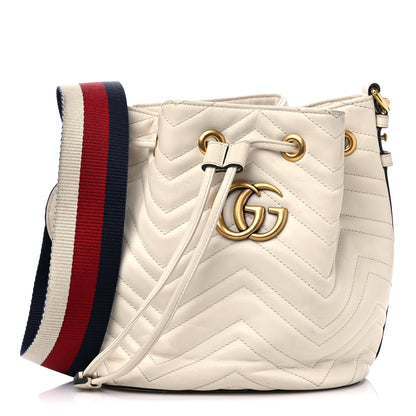 Gucci Calfskin Matelasse Sylvie Web GG Marmont Bucket Bag White 1 of 14
