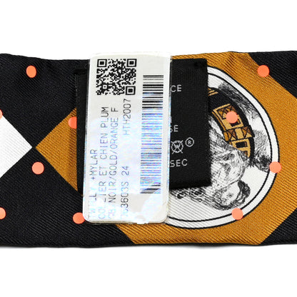 Hermes Silk Colliers Et Chiens Plumetis Twilly Black Gold Orange 4 of 4