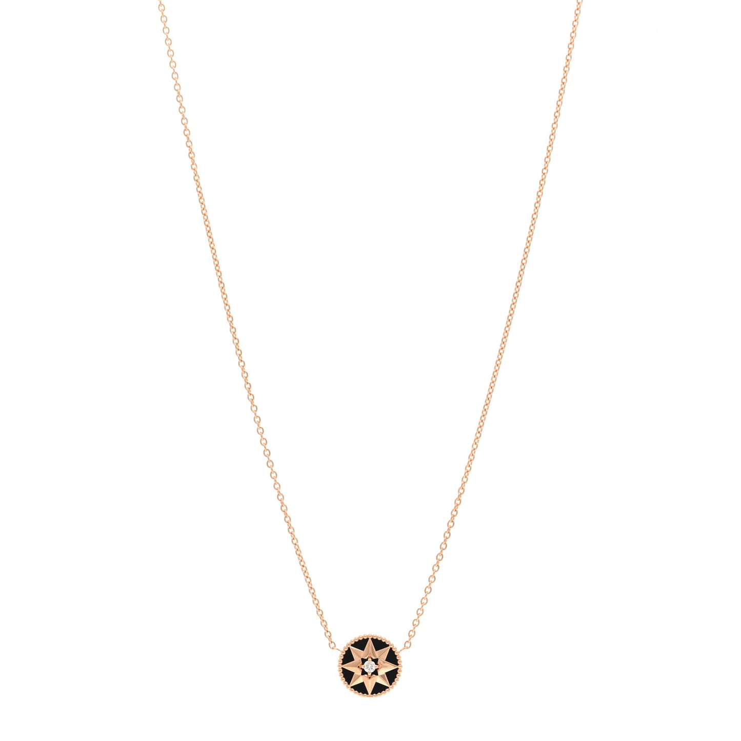 18K Rose Gold Diamond Black Onyx Rose Des Vents Necklace