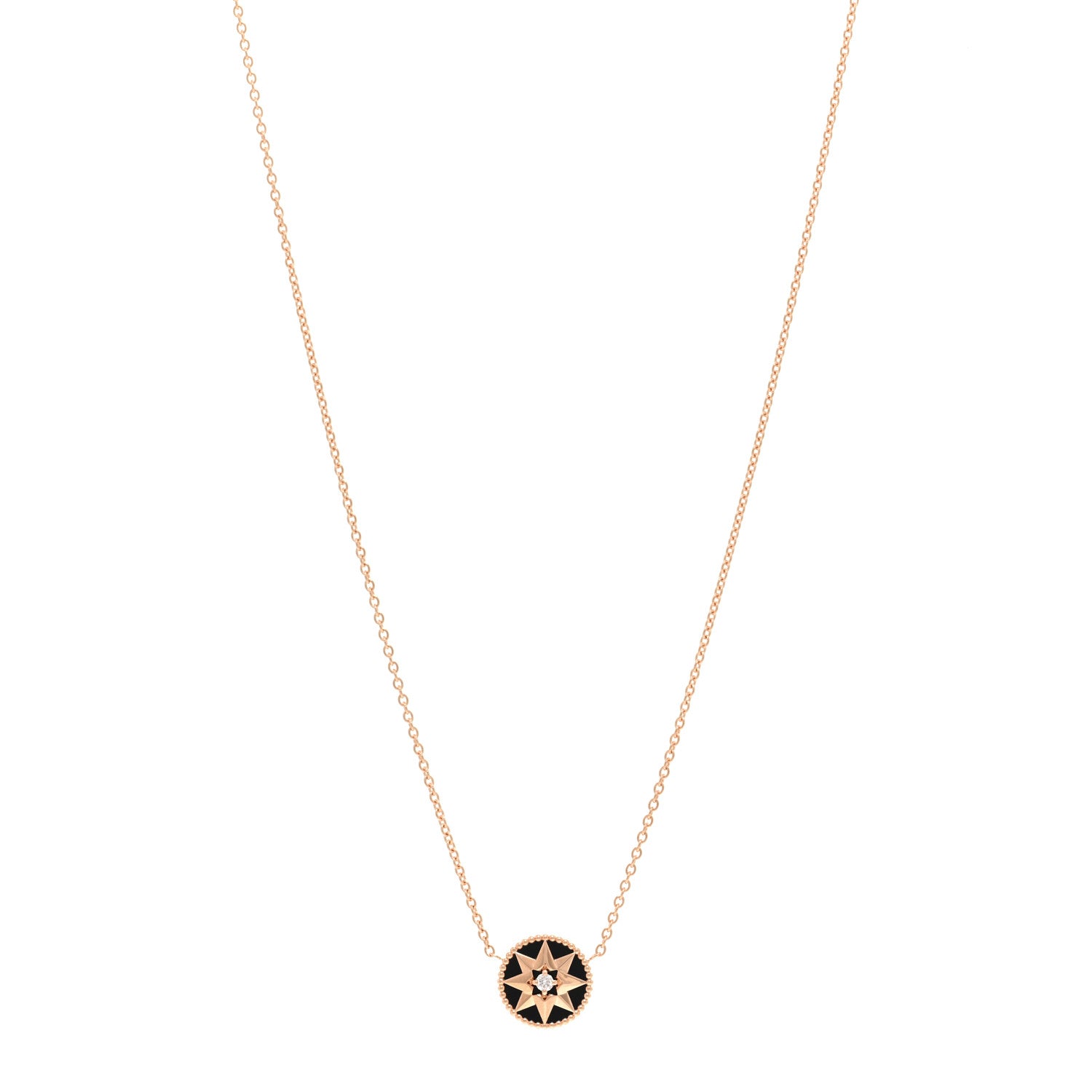 Christian Dior 18K Rose Gold Diamond Black Onyx Rose Des Vents Necklace 1 of 6