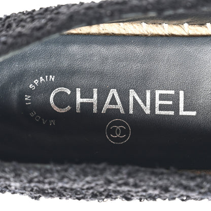 Chanel Tweed Lambskin Patent Calfskin CC Espadrilles 40 Black Navy Blue 8 of 10