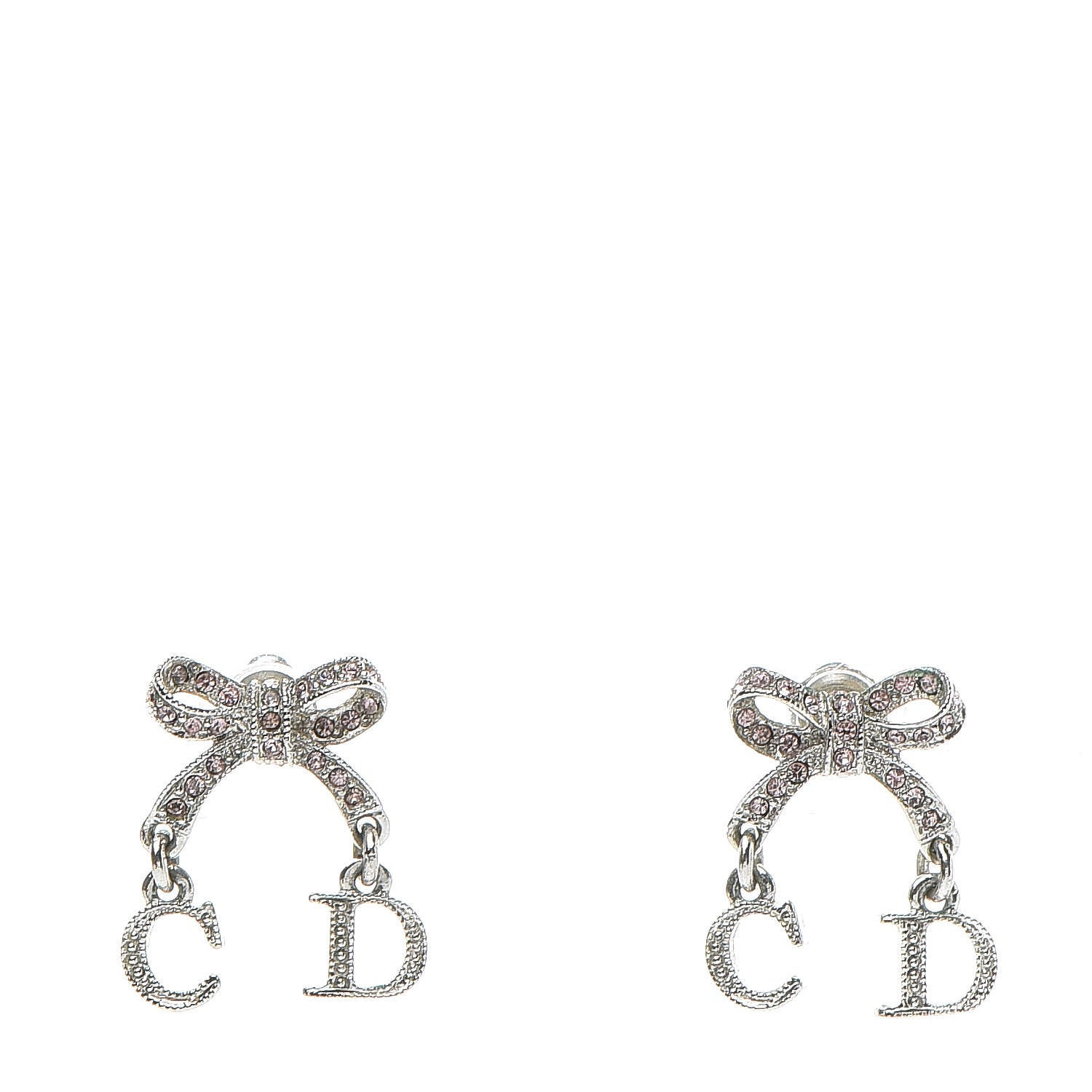 Christian Dior Crystal Bow Earrings Silver Pink 1 of 5