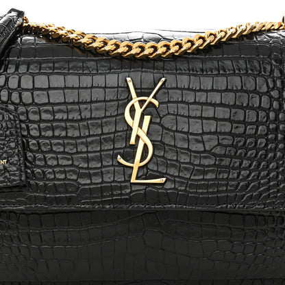 Saint Laurent Calfskin Crocodile Embossed Medium Monogram Sunset Black 7 of 9