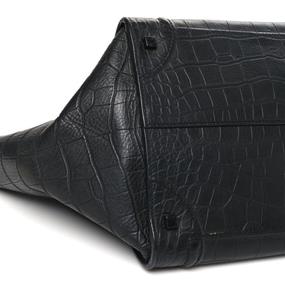 Celine Crocodile Embossed Calfskin Medium Phantom Luggage Black 8 of 11
