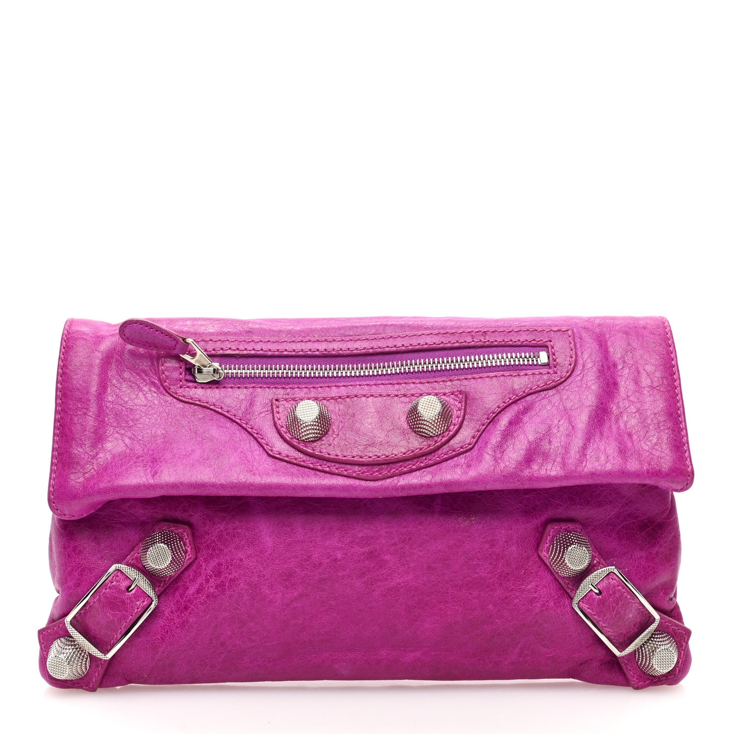 Agneau Giant 21 Silver Hardware Envelope Clutch Cyclamen