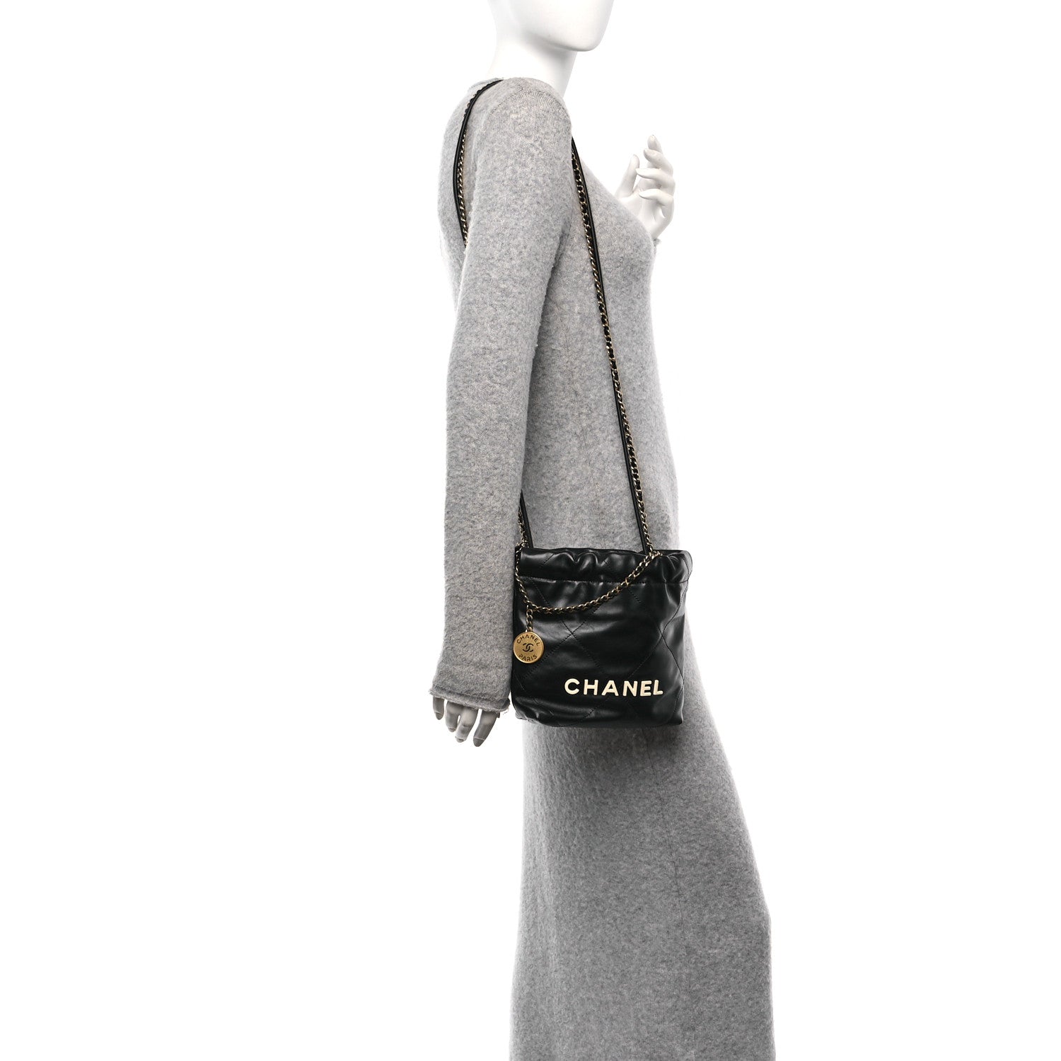 Chanel Shiny Calfskin Quilted Mini Chanel 22 Black White 2 of 10