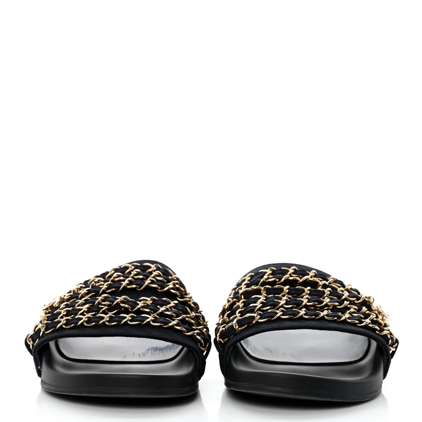 Satin Canvas Chain Slides Sandals Flats 38 Marine