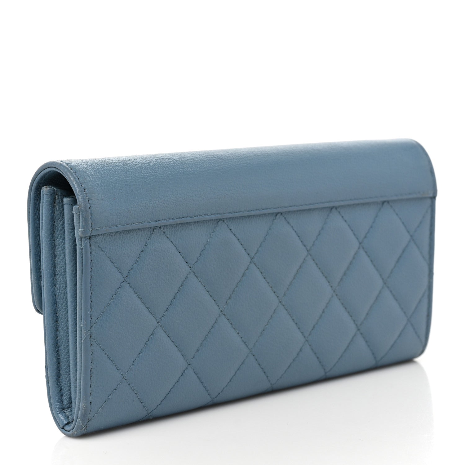 Chanel Grained Calfskin Quilted CC Box Flap Wallet Blue 3 of 10