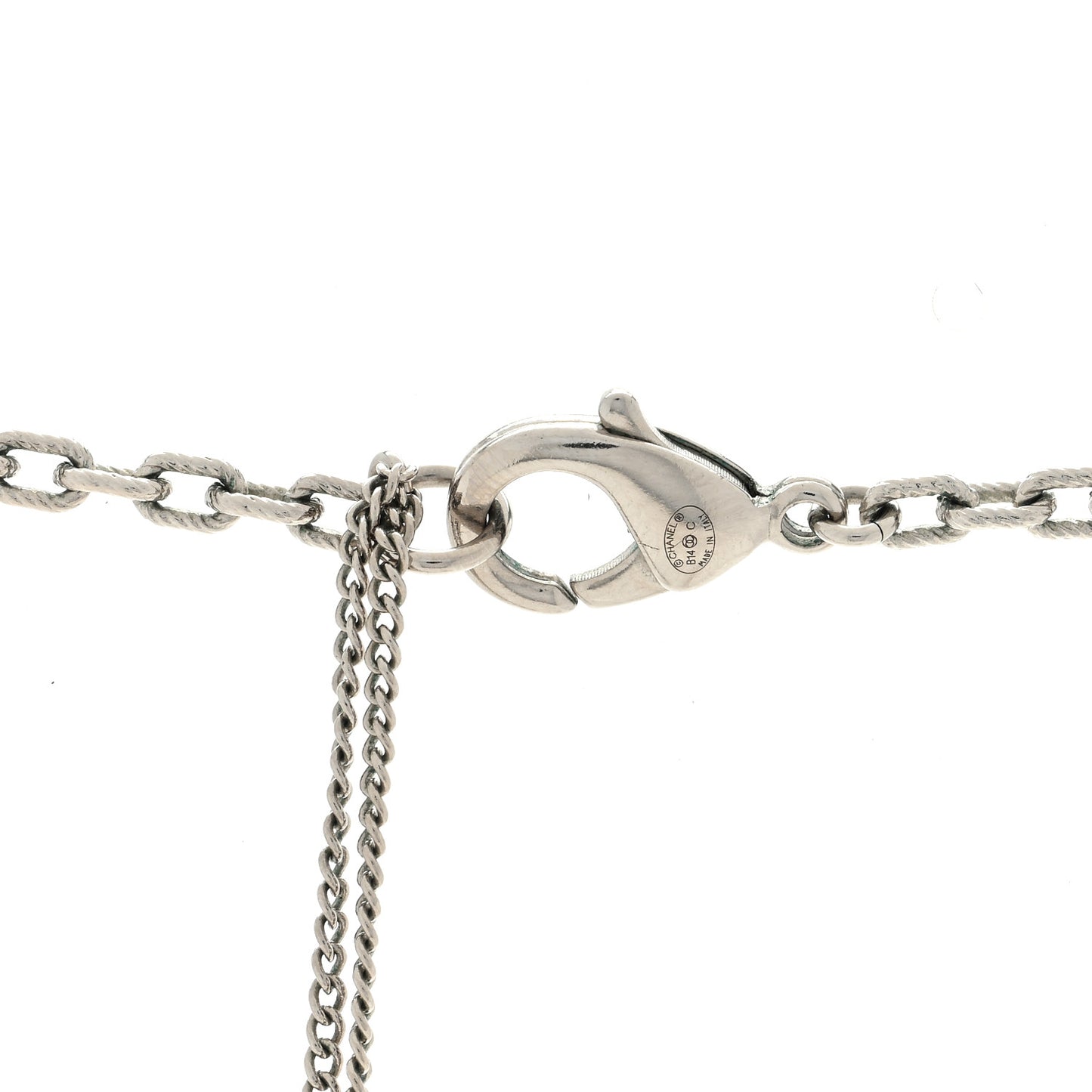 Baguette Crystal Pearl CC Long Necklace Silver