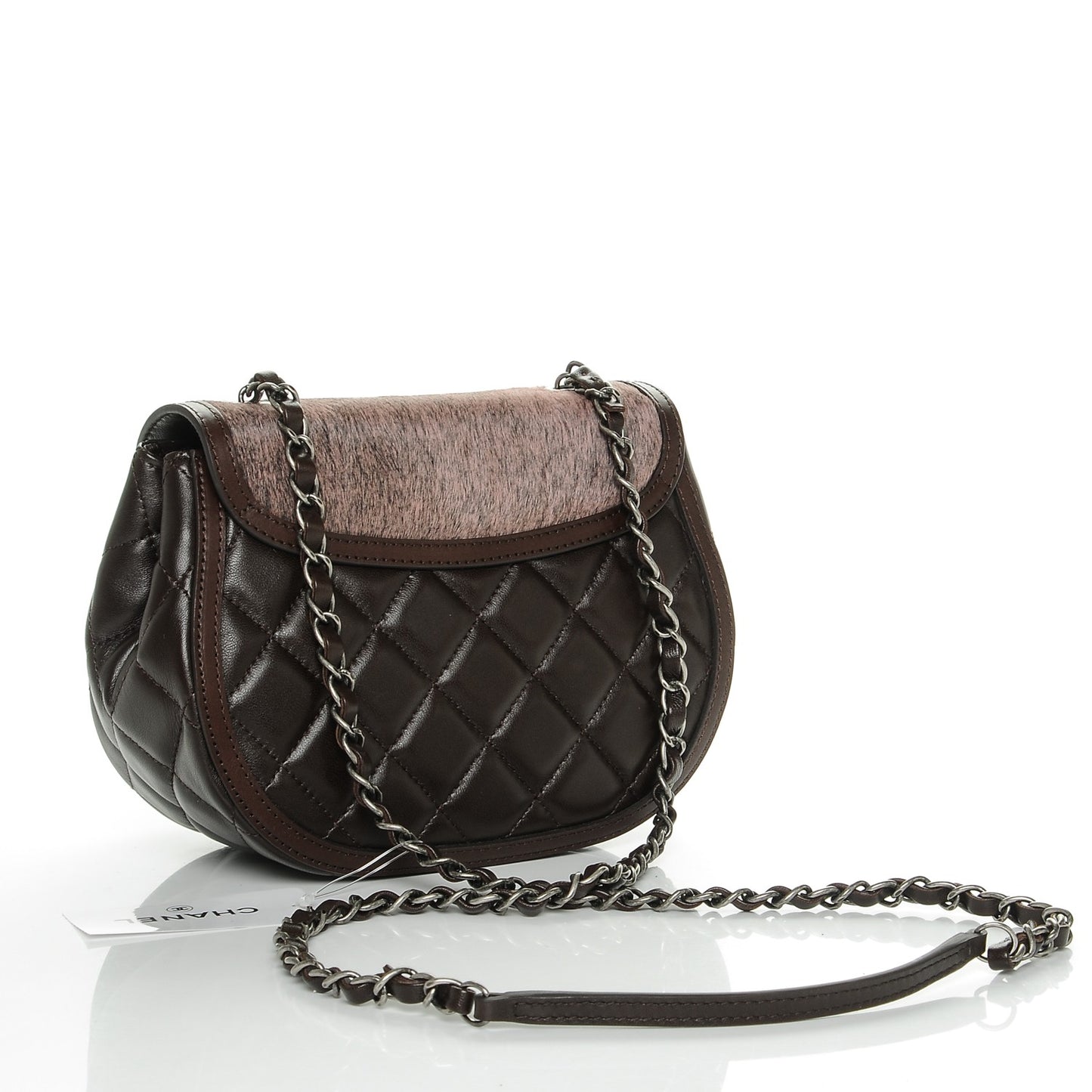 Lambskin Pony Hair Saddle Bag Dark Brown
