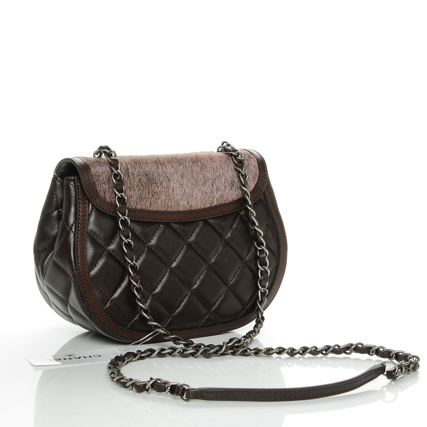 Chanel Lambskin Pony Hair Saddle Bag Dark Brown 3 of 8