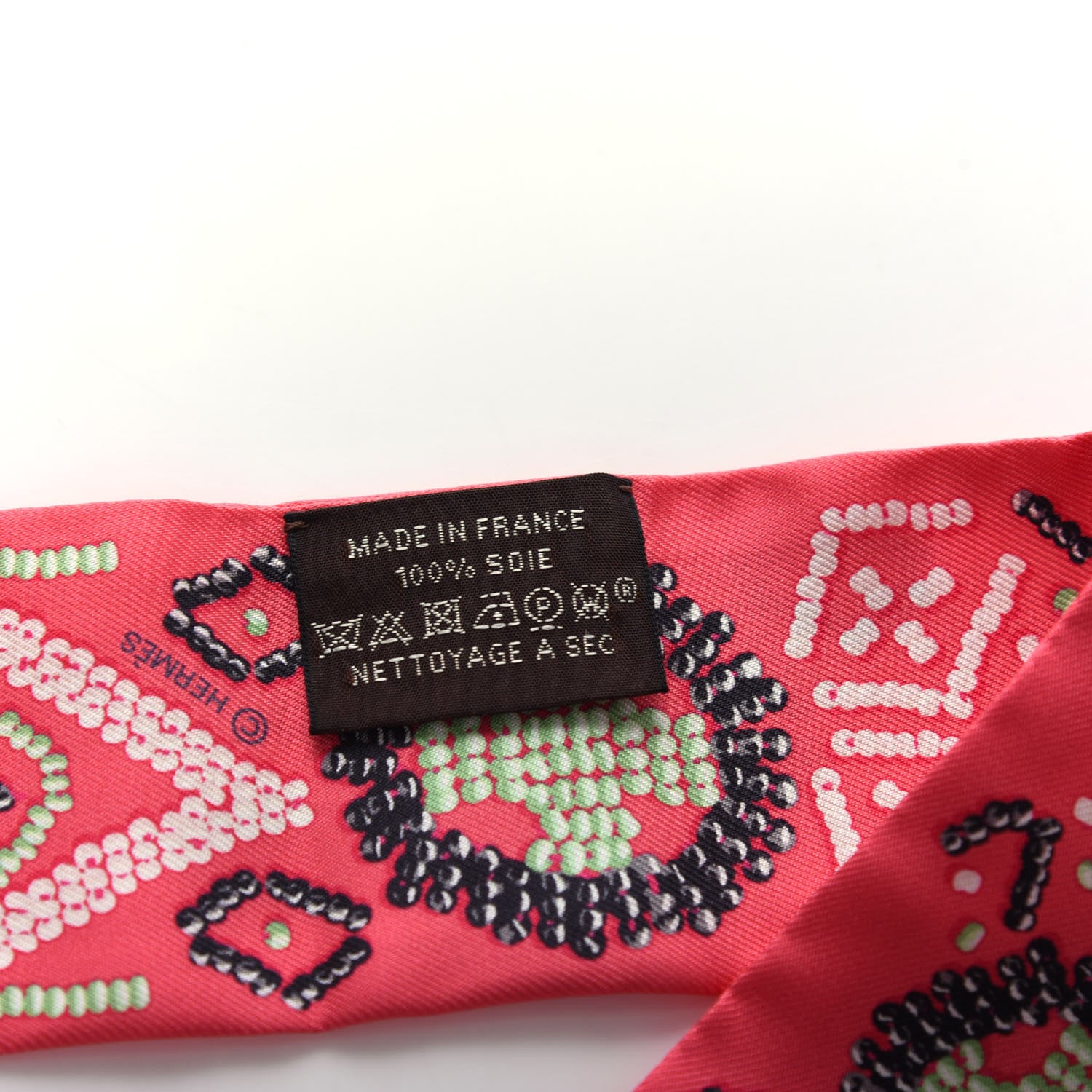 Hermes Silk Kelly En Perles Twilly Rose Vert Black 3 of 3