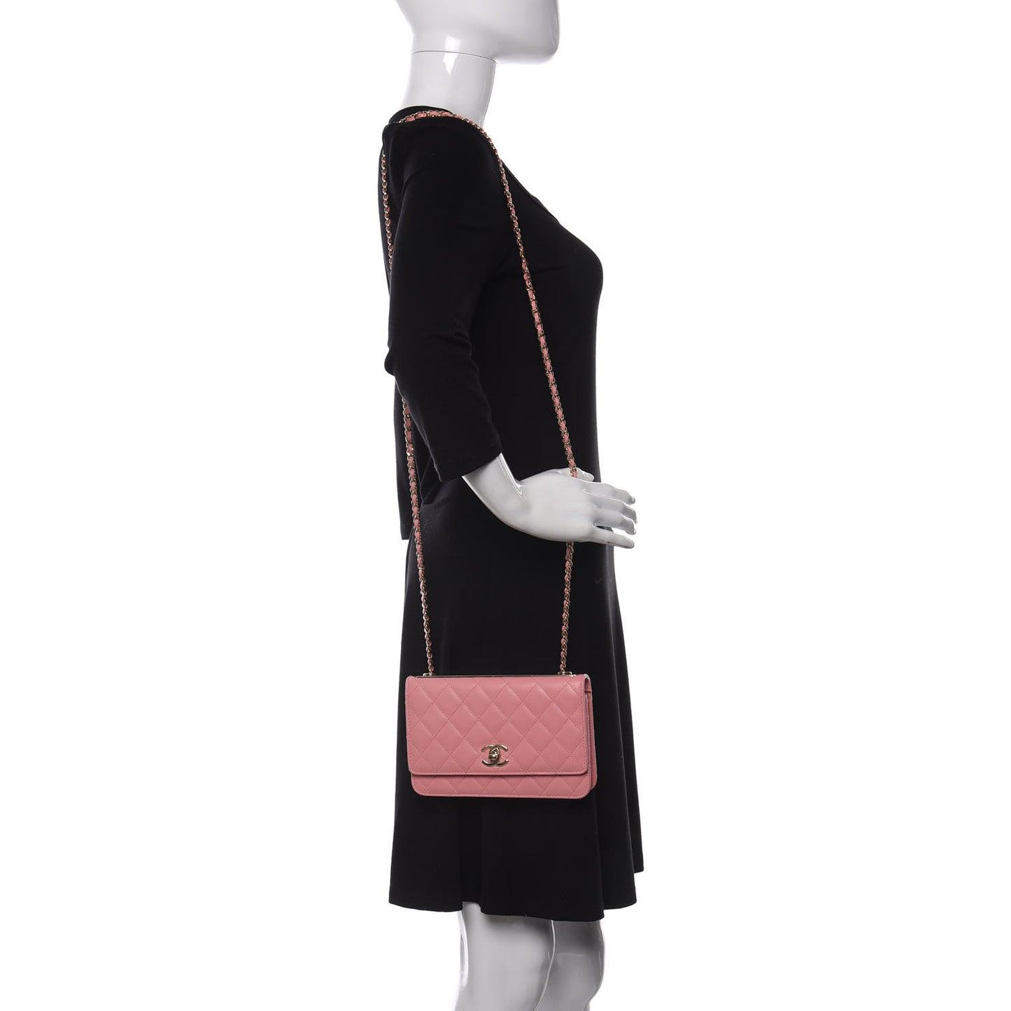 Lambskin Quilted Trendy CC Wallet On Chain WOC Pink