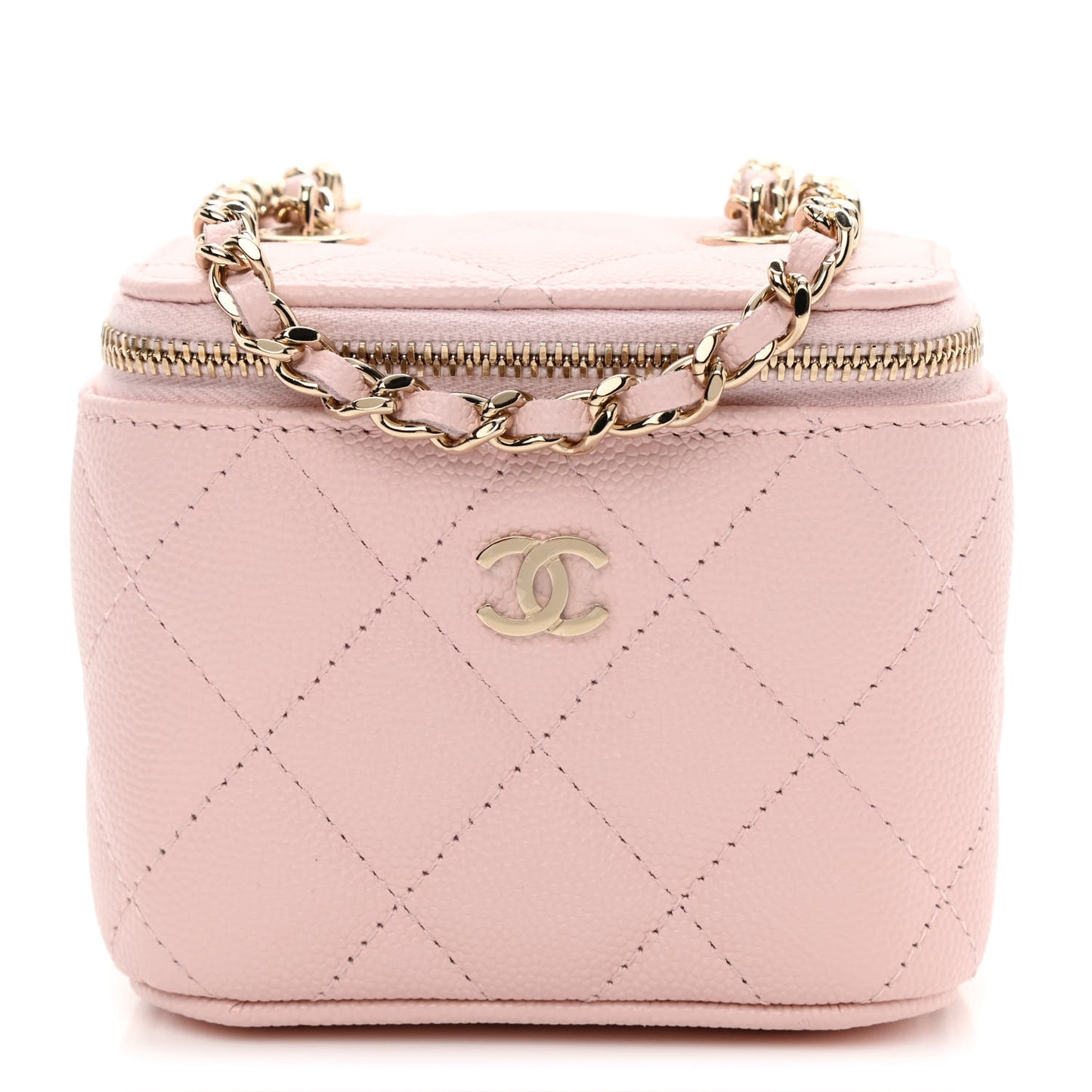 Caviar Quilted Mini Vanity Case With Chain Light Pink