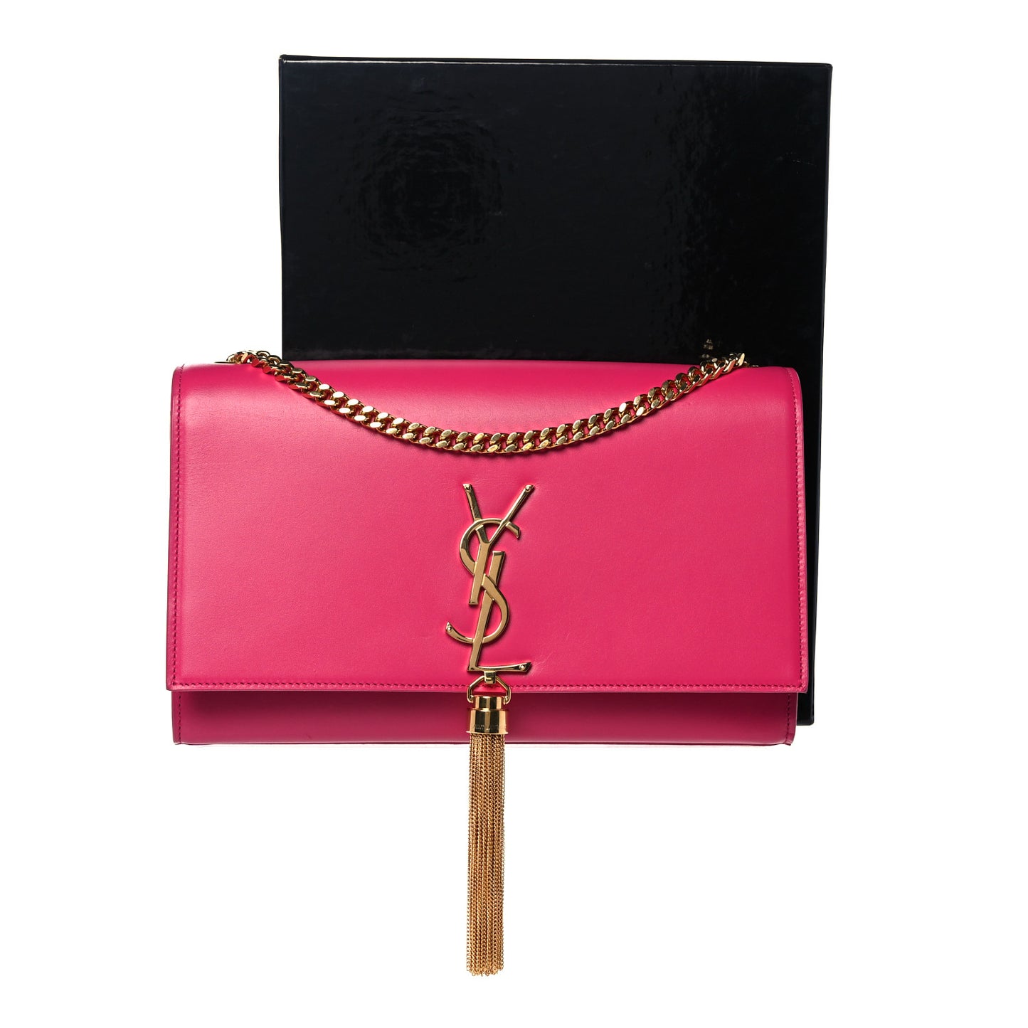 Smooth Calfskin Medium Classic Monogram Kate Tassel Satchel Fuchsia