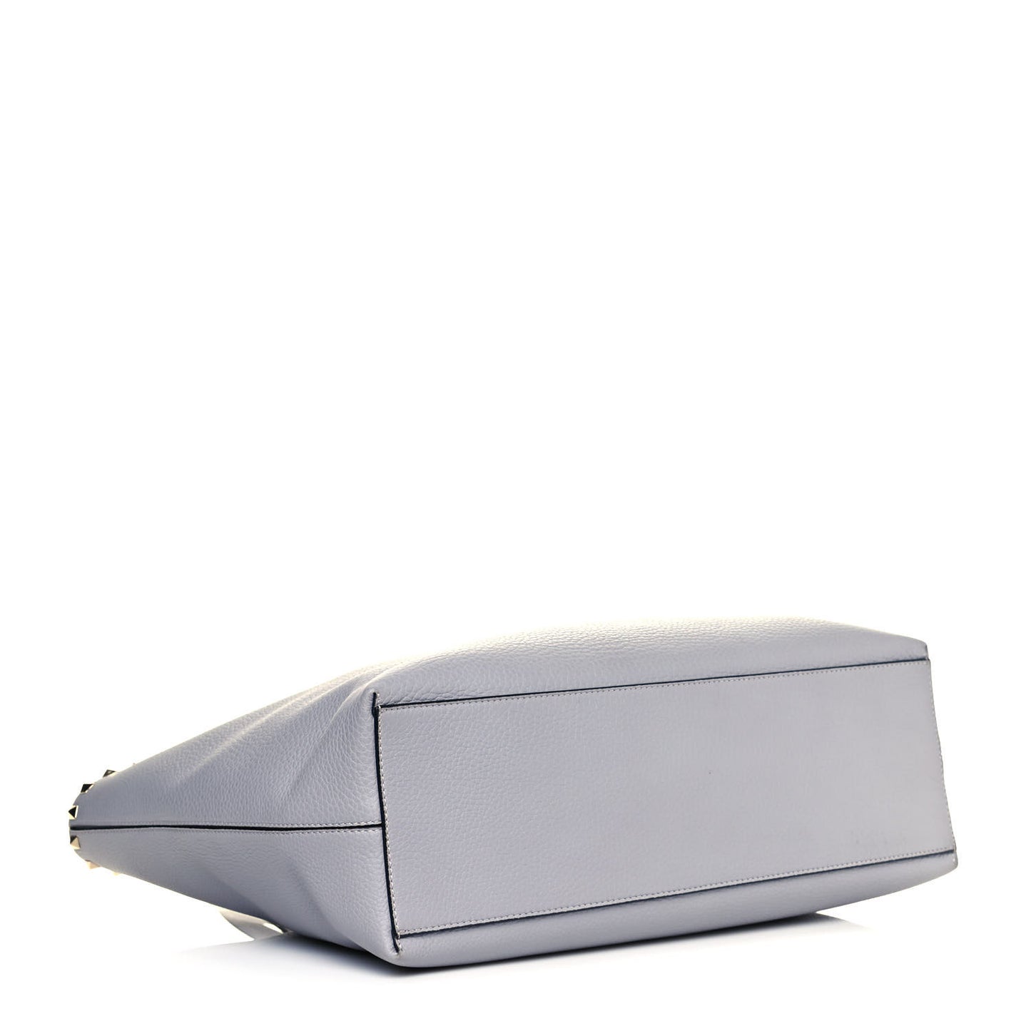 Grained Calfskin Rockstud Shoulder Tote Pastel Grey