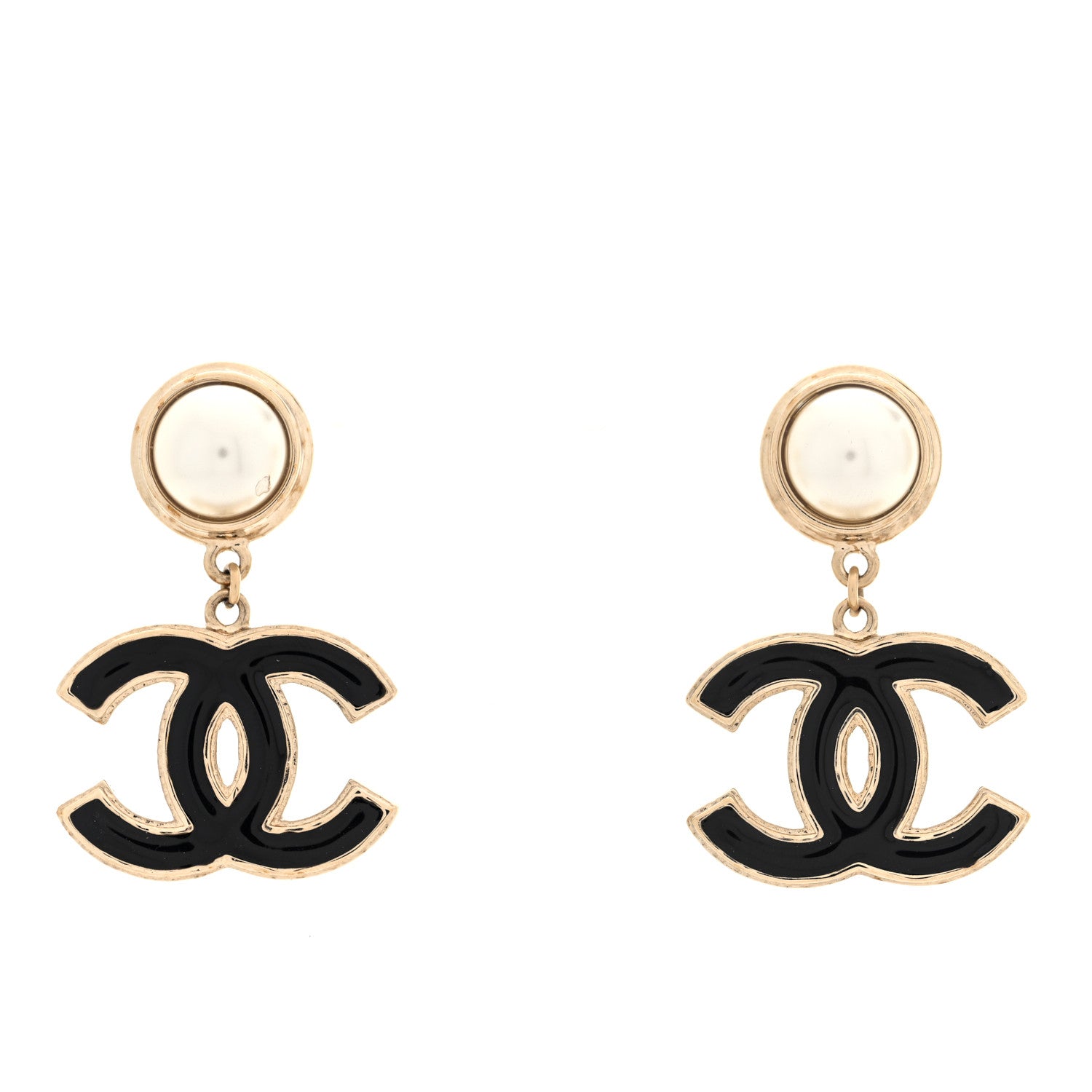 Chanel Pearl Enamel CC Drop Earrings Black 1 of 5