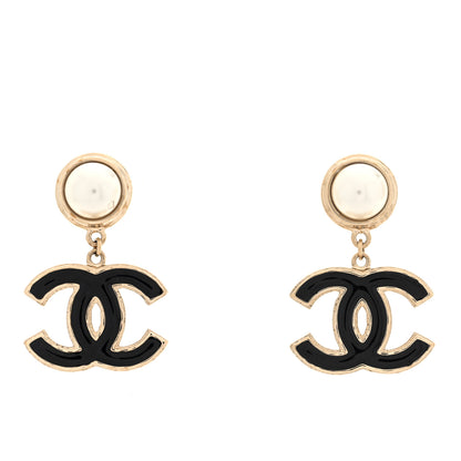Chanel Pearl Enamel CC Drop Earrings Black 1 of 5