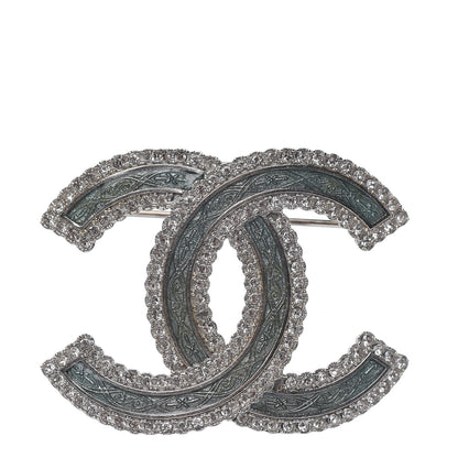Chanel Crystal Glass CC Brooch Silver 1 of 4