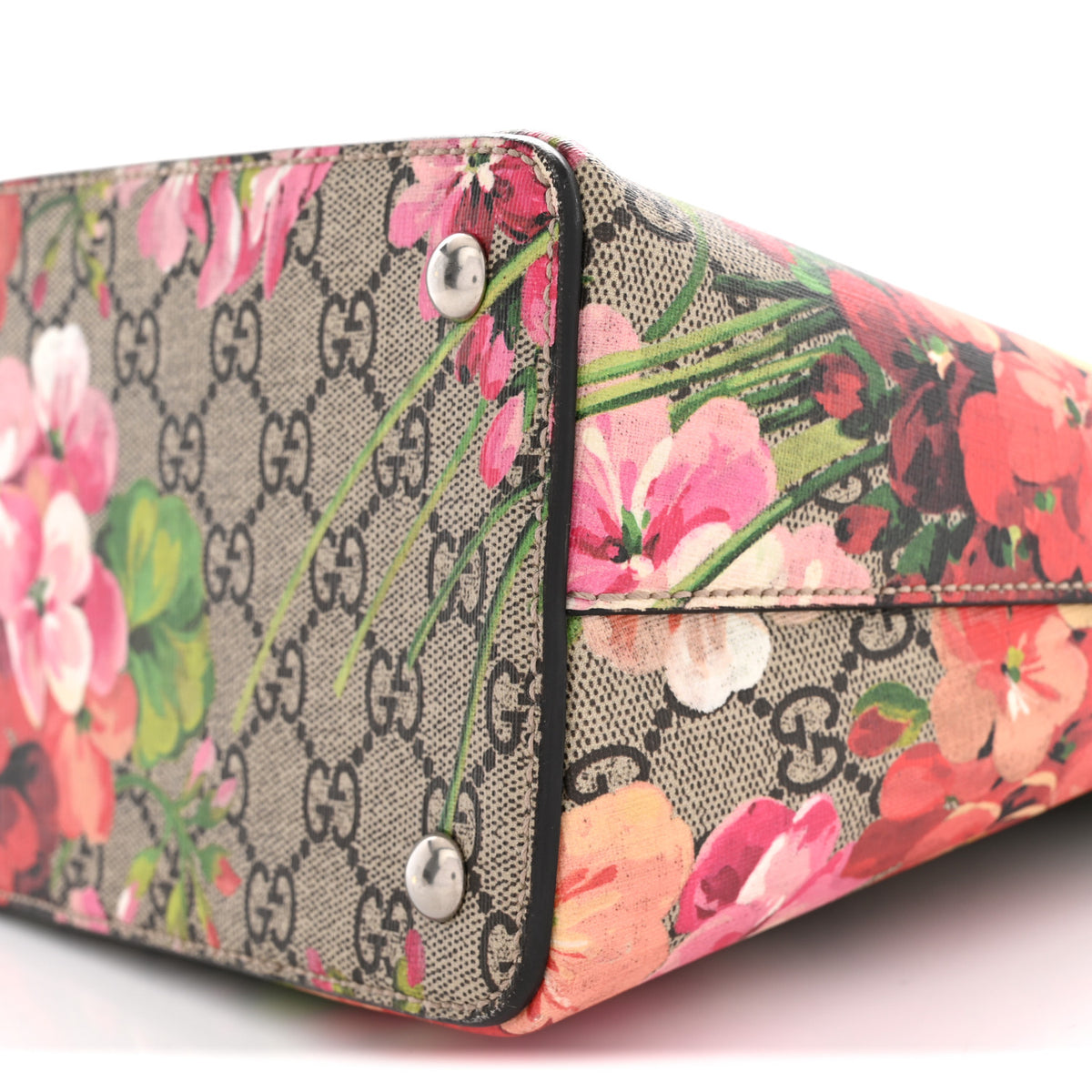 GG Supreme Monogram Blooms Small Zip Top Tote Beige Multicolor Dry Rose