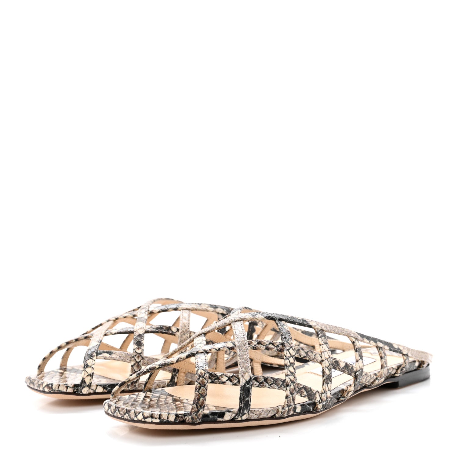 Jimmy Choo Calfskin Snake Print Sai Flat Sandals 38 Natural 3 of 7