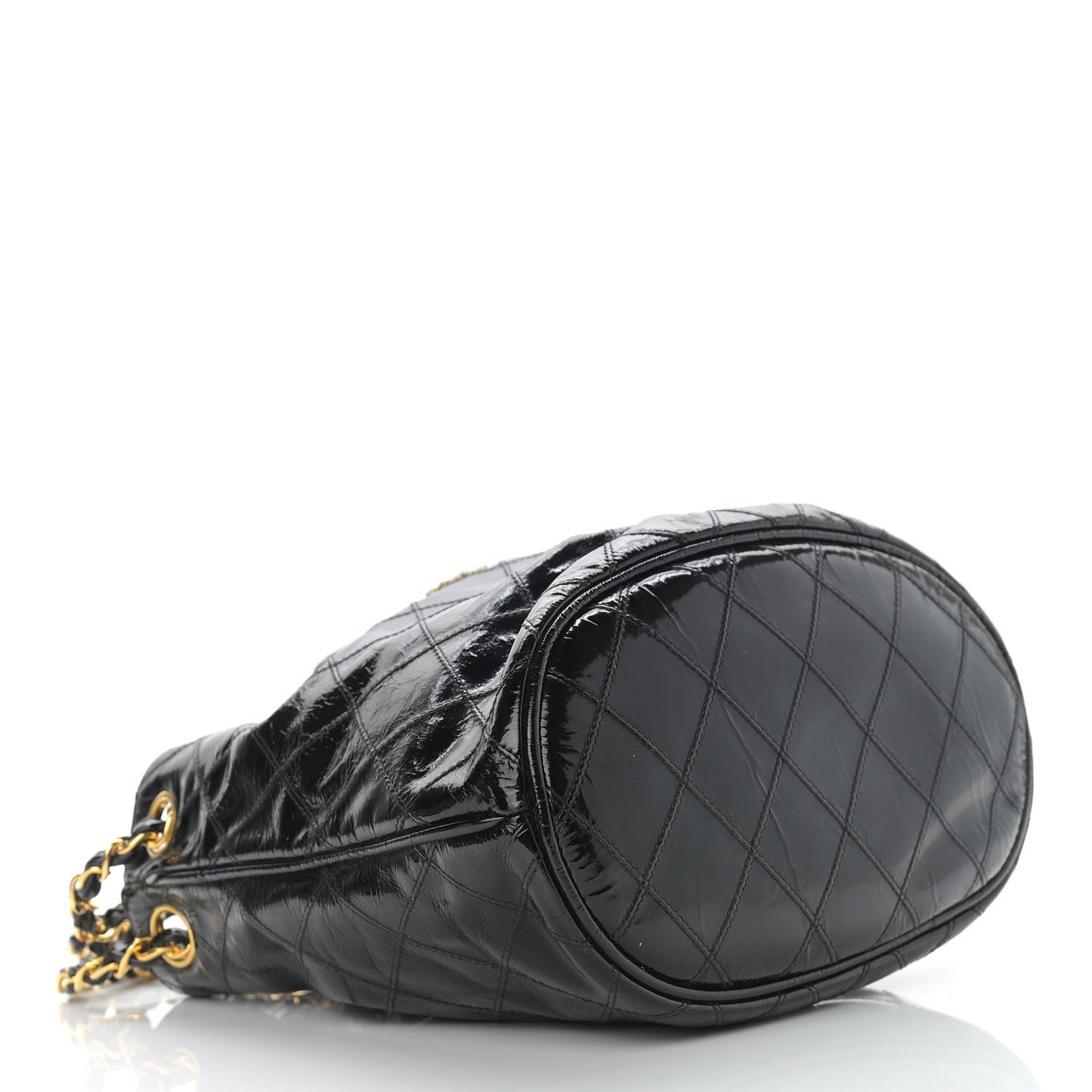 Patent Stitched Drawstring Shoulder Bag Black